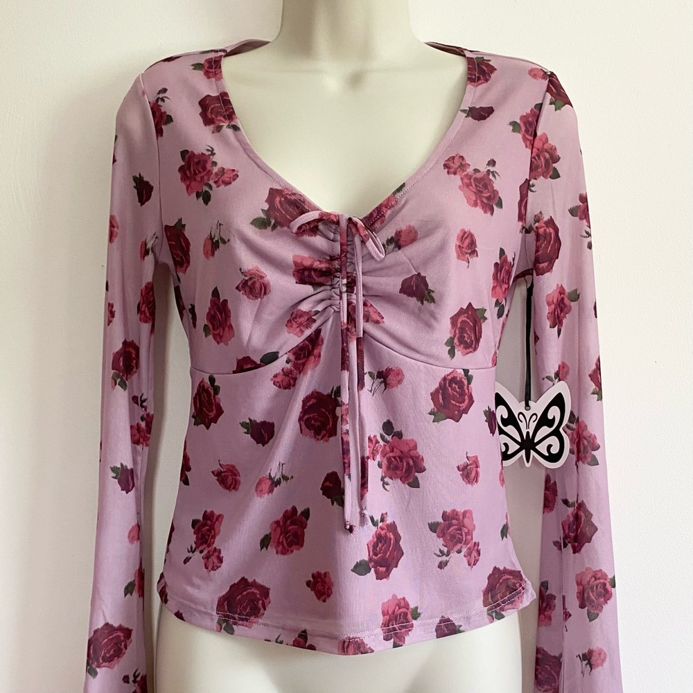 NWT Rose Floral Mesh Top Small